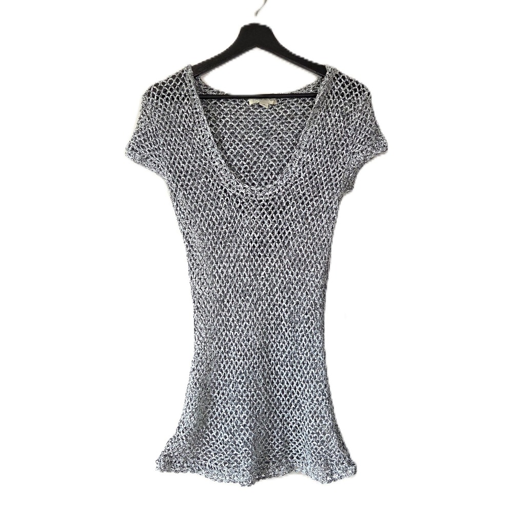 After the Rain Crochet Open Knit Metallic Sparkle Tunic Top Sz MCotton